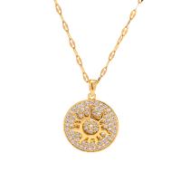 Cubic Zirconia Stainless Steel Necklace, 304 Stainless Steel, with 2.36inch extender chain, 18K gold plated, fashion jewelry & micro pave cubic zirconia & for woman, golden, 20.6mm Approx 15.75 Inch [