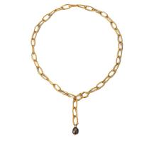 Edelstahl Schmuck Halskette, 304 Edelstahl, mit Kunststoff Perlen, 18K vergoldet, Modeschmuck & für Frau, goldfarben, Länge:ca. 16.73 ZollInch, verkauft von Strang