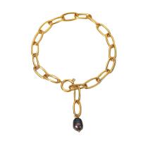 Bracelet en acier inoxydable, Acier inoxydable 304, avec perle de plastique, Plaqué or 18K, bijoux de mode & pour femme, doré Environ 8.46 pouce, Vendu par PC[