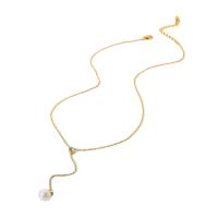 Cubic Zirconia Stainless Steel Necklace, 304 Stainless Steel, with Plastic Pearl, with 1.97inch extender chain, 18K gold plated, fashion jewelry & micro pave cubic zirconia & for woman, golden Approx 16.14 Inch 