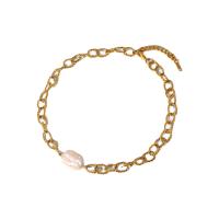 Natural Freshwater Pearl Necklace, 304 Stainless Steel, with Freshwater Pearl, with 1.97inch extender chain, 18K gold plated, fashion jewelry & for woman, golden Approx 16.14 Inch 