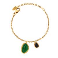 Stainless Steel Anklets Jewelry, Titanium Steel, with Agate, with 1.97inch extender chain, 18K gold plated, fashion jewelry & for woman, golden Approx 7.87 Inch [