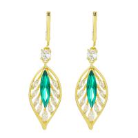 Cubic Zircon Brass Earring, Leaf, 14K gold-filled, fashion jewelry & micro pave cubic zirconia & for woman, golden, 46mm 