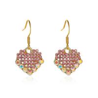 Zinc Alloy Rhinestone Drop Earring, Heart, plated, fashion jewelry & for woman & with rhinestone, pink [