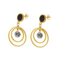Stainless Steel Drop Earring, 304 Stainless Steel, 18K gold plated, fashion jewelry & for woman & with rhinestone, golden, 24*24mm,10mm 