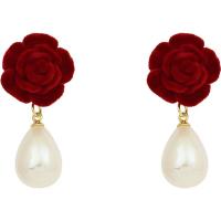 Fashion Create Jewelry Earring, Flocking Fabric, with Plastic Pearl, Rose, fashion jewelry & for woman, red 