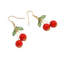 Zinc Alloy Drop Earring, with Plastic, Cherry, gold color plated, fashion jewelry & for woman, red 