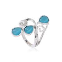 Turquoise Zinc Alloy Finger Ring, with turquoise, silver color plated, fashion jewelry & for woman, blue, 34mm, Inner Approx 19mm 