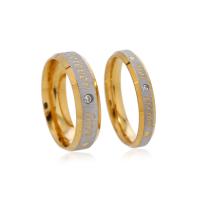Titanium Steel Finger Ring, gold color plated, fashion jewelry & Unisex & with rhinestone, silver color, Inner Approx 18mm [