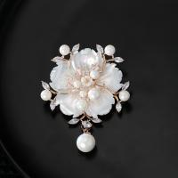 South Sea Shell Brooch, Brass, with Shell Pearl & Cubic Zirconia, Flower, fashion jewelry & for woman [