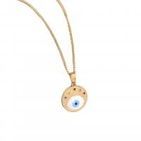 Evil Eye Jewelry Necklace, Titanium Steel, with 2inch extender chain, gold color plated, oval chain & for woman & enamel & with rhinestone Approx 16.5 Inch 