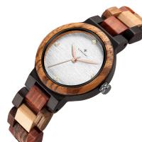 Women Wrist Watch, Wood, with Glass, Japanese movement, Round, for woman & with rhinestone 