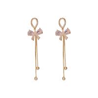 Zinc Alloy Rhinestone Drop Earring, Bowknot, gold color plated, for woman & with rhinestone [
