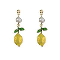 Freshwater Pearl Brass Earring, with Freshwater Pearl, gold color plated, fashion jewelry & for woman & enamel [