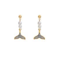 Brass Earring Clip, with Freshwater Pearl, gold color plated, fashion jewelry & for woman & enamel 