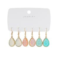 Zinc Alloy Drop Earring, with Resin, Teardrop, gold color plated, three pieces & fashion jewelry & for woman, mixed colors 