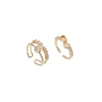 Cubic Zirconia Micro Pave Brass Finger Ring, real gold plated, 2 pieces & fashion jewelry & micro pave cubic zirconia & for woman, golden, 1.8cm 
