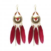 Fashion Feather Earring , Zinc Alloy, with turquoise & Feather, plated, fashion jewelry & for woman 