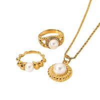 Fashion Stainless Steel Jewelry Sets, 304 Stainless Steel, with Plastic Pearl, Vacuum Ion Plating, fashion jewelry & for woman, gold Approx 15.75 Inch [