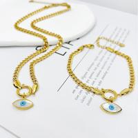 Evil Eye Jewelry Set, Titanium Steel, with White Shell, with 1.97inch extender chain, plated, fashion jewelry & for woman Approx 16.14 Inch, Approx 7.09 Inch [