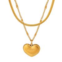 Titanium Steel Jewelry Necklace, with 1.97inch extender chain, Heart, plated, Double Layer & fashion jewelry & for woman, gold Approx 14.96 Inch, Approx 15.75 Inch 
