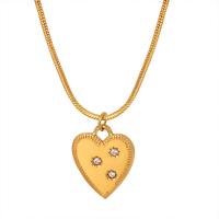 Titanium Steel Jewelry Necklace, with 1.97inch extender chain, Heart, 18K gold plated, fashion jewelry & micro pave cubic zirconia & for woman, golden Approx 17.72 Inch [