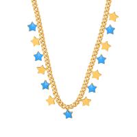 Titanium Steel Jewelry Necklace, with 1.97inch extender chain, Star, plated, fashion jewelry & for woman & enamel, golden Approx 16.54 Inch [