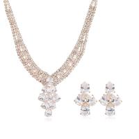 Rhinestone Zinc Alloy Jewelry Set, earring & necklace, plated, for woman & with rhinestone Approx 40-46 cm 