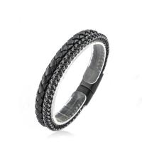 PU Leather Cord Bracelets, with 316L Stainless Steel, vintage & for man, black .5 cm 