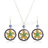 Jewelry Gift Sets, Acrylic, earring & necklace, with Plastic Pearl, with 5.5CM extender chain, Flower, printing, fashion jewelry & for woman, mixed colors Approx 63 cm 