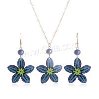 Jewelry Gift Sets, Acrylic, earring & necklace, with Plastic Pearl, with 5CM extender chain, Flower, printing, fashion jewelry & for woman, blue Approx 57.5 cm 