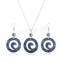 Jewelry Gift Sets, Acrylic, earring & necklace, with Plastic Pearl, with 5CM extender chain, Round, printing, fashion jewelry & for woman, blue Approx 61.5 cm 