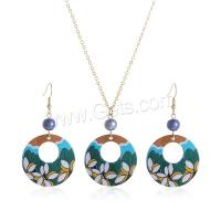 Jewelry Gift Sets, Acrylic, earring & necklace, with Plastic Pearl, with 5CM extender chain, Round, printing, fashion jewelry & for woman, mixed colors Approx 63 cm 