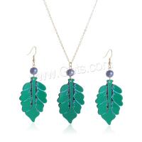 Jewelry Gift Sets, Acrylic, earring & necklace, with Plastic Pearl, with 5CM extender chain, Leaf, printing, fashion jewelry & for woman, green Approx 67 cm 