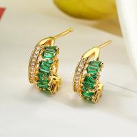 Cubic Zirconia Micro Pave Brass Earring, plated, fashion jewelry & micro pave cubic zirconia, gold 