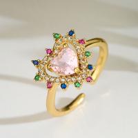 Zircon pavent l'anneau en laiton de doigt, coeur, Placage, bijoux de mode & pavé de micro zircon, plus de couleurs à choisir, inner 17~19mm, Vendu par PC