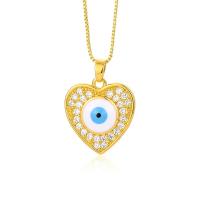 Evil Eye Jewelry Necklace, Brass, with 5CM extender chain, Heart, real gold plated & micro pave cubic zirconia & for woman Approx 43 cm 