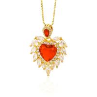 Cubic Zircon Micro Pave Brass Necklace, with 5CM extender chain, Heart, 18K gold plated, micro pave cubic zirconia & for woman Approx 43 cm 