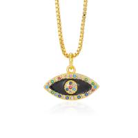 Evil Eye Jewelry Necklace, Brass, with 5CM extender chain, real gold plated, micro pave cubic zirconia & for woman & enamel Approx 43 cm 