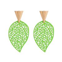 Zinc Alloy Drop Earring, Leaf, painted, fashion jewelry & for woman & hollow 