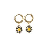 Stainless Steel Drop Earring, 304 Stainless Steel, Flower, gold color plated, fashion jewelry & for woman & enamel [