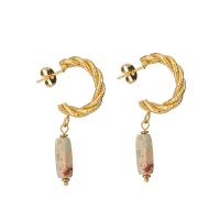 Stainless Steel Drop Earring, 304 Stainless Steel, with Natural Stone, 14K gold plated, fashion jewelry & for woman 
