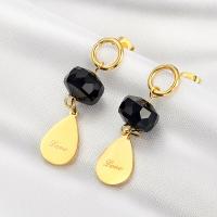 Titanium Steel Earrings, with Glass, Teardrop, gold color plated, fashion jewelry & for woman 