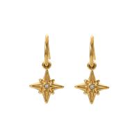 Stainless Steel Drop Earring, 304 Stainless Steel, Hexagram, 18K gold plated, micro pave cubic zirconia & for woman 