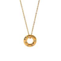 Stainless Steel Jewelry Necklace, 304 Stainless Steel, with Shell, with 2inch extender chain, 18K gold plated & for woman & with rhinestone Approx 15.7 Inch 