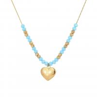 Titanium Steel Jewelry Necklace, with turquoise & Glass Seed Beads, gold color plated & for woman Approx 15.7 Inch 