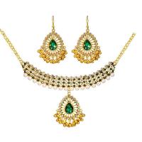 Rhinestone Zinc Alloy Jewelry Set, earring & necklace, with Plastic Pearl, plated, 2 pieces & for woman & with rhinestone Approx 15.9 Inch 