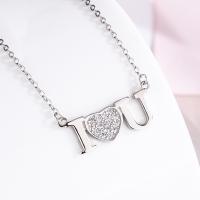 Cubic Zirconia Micro Pave Sterling Silver Necklace, 925 Sterling Silver, with 1.18inch extender chain, Alphabet Letter, fashion jewelry & micro pave cubic zirconia & for woman Approx 16.54 Inch 