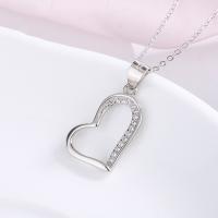 Cubic Zircon Micro Pave Sterling Silver Necklace, 925 Sterling Silver, with 1.18inch extender chain, Heart, fashion jewelry & micro pave cubic zirconia & for woman Approx 16.54 Inch 