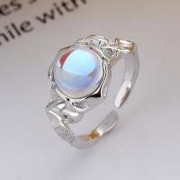 Sterling Silver Finger Ring, 925 Sterling Silver, with Moonstone, fashion jewelry & for woman 